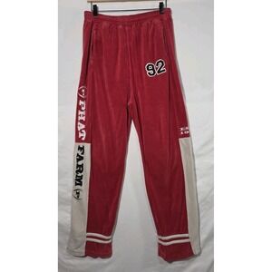 Phat Farm Velour Track Pants Mens Red Cream Y2K Hip Hop Baggy Logo‎ Street